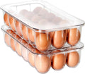 Youngever 2 Pack Stackable Plastic Egg Holders, Clear Fridge Organizer with Lids, 2 Sets 18 Eggs Trays