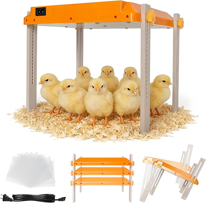 Chick Brooder Heating Plate, Briidea 80W Brooder Heater with 110–130℉ Constant Heat, Energy-Efficient, Adjustable Height & Angle, 10 PET Cleaning Film, Warmth Like Hen, 10" x 10" for 15 Small Poultry