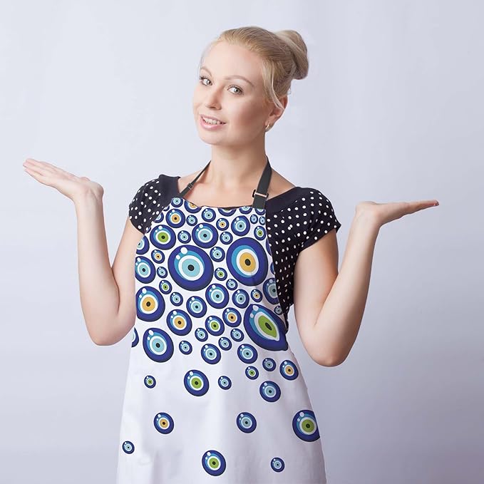 Housekeeping Apron for Women Blue Evil Eye Funny Aprons for Men for Kitchen Cooking Restaurant BBQ Painting Crafting Gardening 27” (W) x 31” (H), Waterproof Aprons