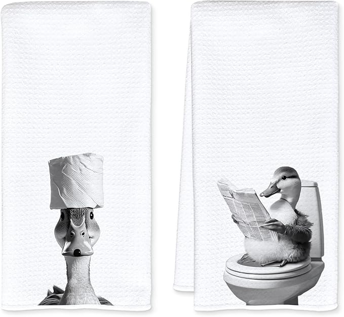 Duck Bathroom Decor Hand Towels, Funny Duck Gifts Decorative Hand Towels for Bathroom, 16x24 Inch Set of 2