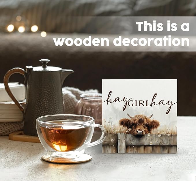 Highland Cow Bathroom Decor Sign - Farmhouse Western Animal Bathroom Decor,Rustic Farm Animal Hay Girl Hay Signs,Highland Cow Gifts for Women Signs & Plaques