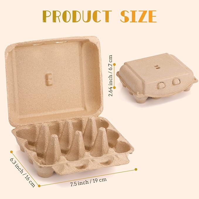 Zubebe 200 Pieces Paper Pulp Egg Cartons, 3 x 4 Style, Sturdy, Multi-Functional, Degradable, Cardboard Material, Ideal for Family, Farms, Markets, Storing, Transporting, Selling