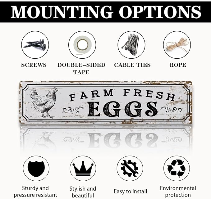 Rustic Farmhouse Style Chicken Coop Sign, Metal Outdoor Chicken House Signs, Farm Fresh Eggs Signs, Retro Metal Tin Sign, Farmhouse Decor, Backyard Hen House Gift 15.8x4 Inch