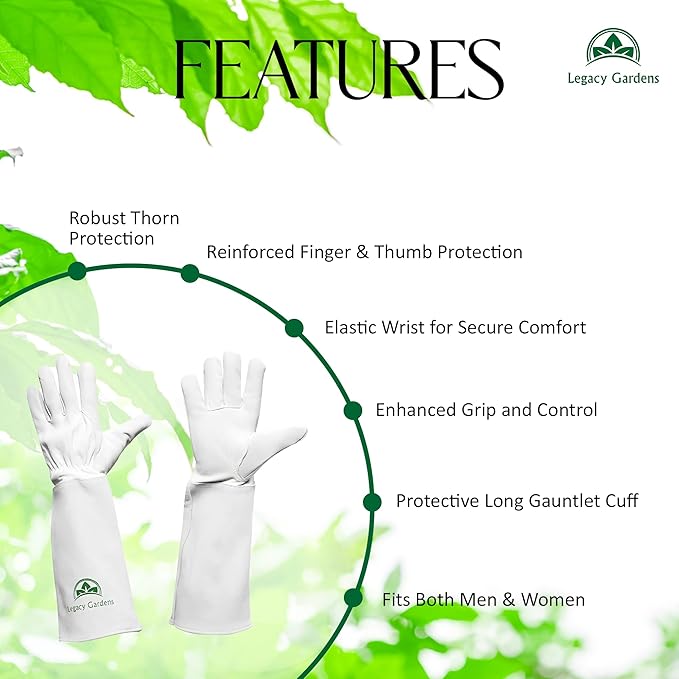 Leather Gardening Gloves for Women & Men, Long Garden Gloves, Cowhide Gauntlet Rose Pruning Thorn Resistant, Forearm Protection, Small, Natural