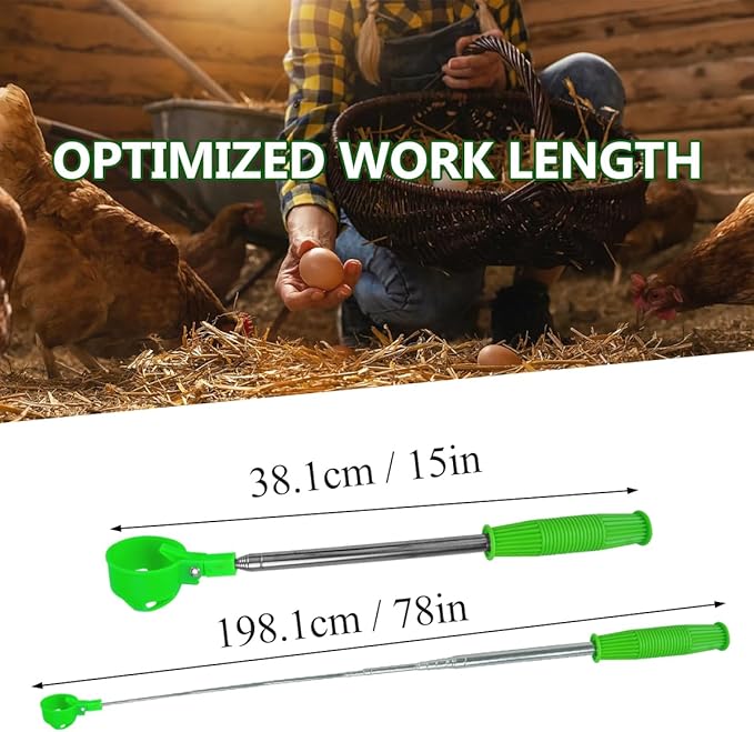 Extendable Egg Grabber for Chicken Eggs Picking Scoop Tool with Anti-Slip Handle Green