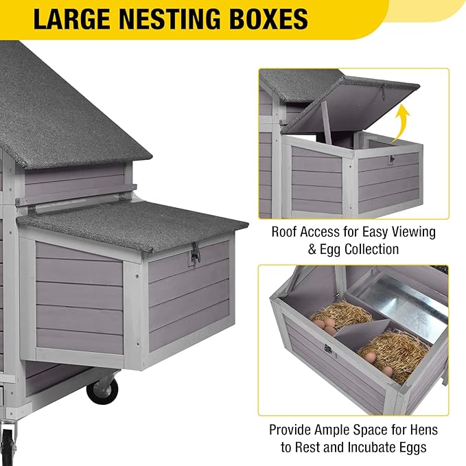 Aivituvin Chicken Coop with Wheels Outdoor Poultry Cage with Two Nesting Boxes 19ft² Wooden Hen House