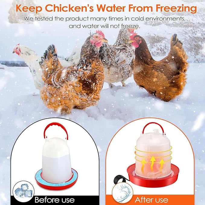 6L Heated Chicken Waterer for Winter, Automatic Thermostatically Controlled Heated 6L Outdoor Hanging Heated Poultry Waterer, Heated Waterer for Chicken Coop Duck Goose Turkey Coop (White_1PC, 6L)