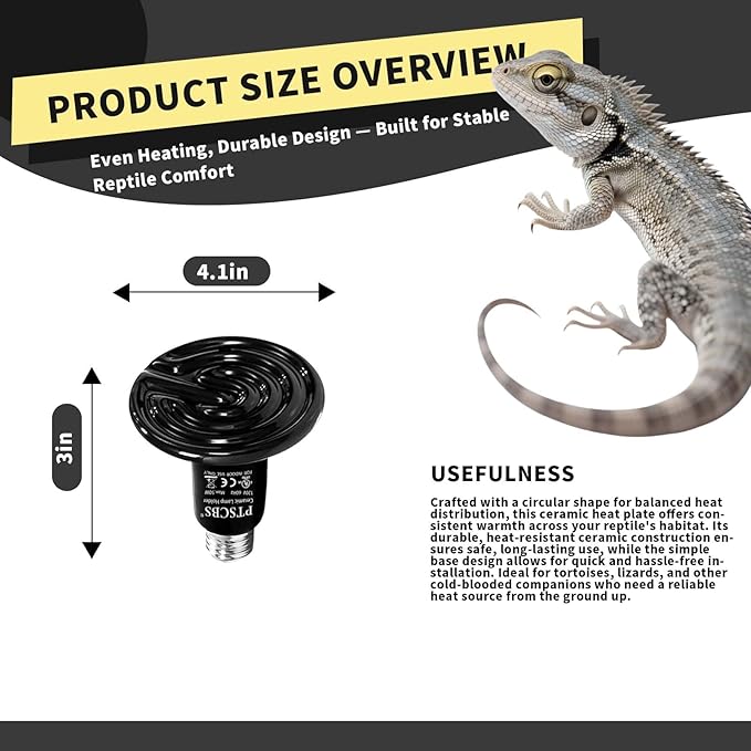 50W Reptile Heat Lamp(2 Packs)-Ceramic Heat Emitter for Reptiles Amphibian Pet Brooders Chicken Incubation, and Terrariums Turtle Lizard Bearded Dragon Snake E26