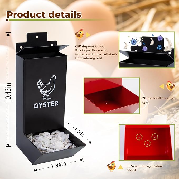 2-Pack Metal Chicken Grit Feeder & Oyster Shell Feeder with Lid-Heavy Duty Hanging Automatic Gravity Poultry Feeder-Chicken Coop Accessories-No Waste Feeders for Hens, Ducks, Quail