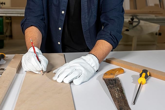 3-Pair Goatskin Leather Work Gloves I Driver Gloves for Construction, Industrial, Truck Driving, Warehouse, Gardening