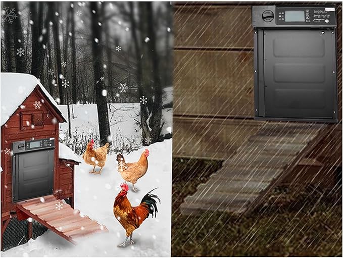 Automatic Chicken Coop Door Solar Powered, 2000mAh Al Alloy Rainproof Frostproof Anti Pinch with Light Sensor Timer Remote Control Chicken Coop Door Automatic for Poultry