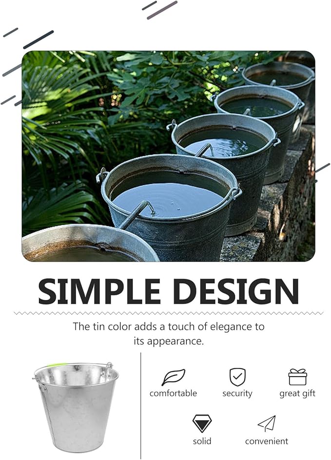 ABOOFAN Metal Water Bucket 8l Thick Metal Container with Handle Heavy Duty Water Carrying Pail for Farm Outdoor Cleaning and Home Use