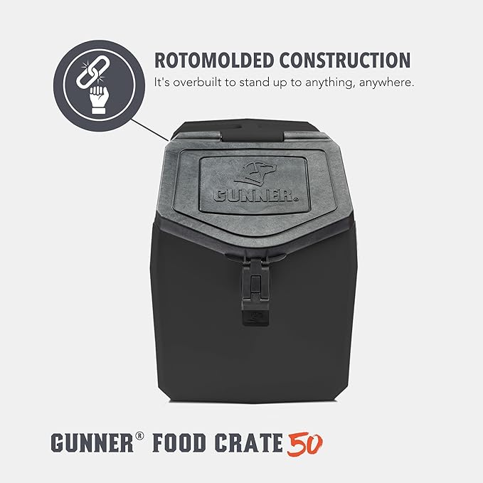 GUNNER 50 lbs Dog Food Storage Container - Waterproof & Airtight Pet Food Bin - Multi-Purpose Container for Dry Food, Corn, Chicken Feed, Treats, Bird Seed, & More - Black