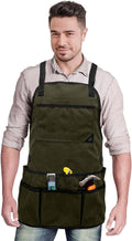 Under NY Sky Tool Apron - 20 Pockets and Slots, Cross-Back, Heavy-Duty Waxed Canvas - Woodwork, Garden, Shop (Green Cross-Back)