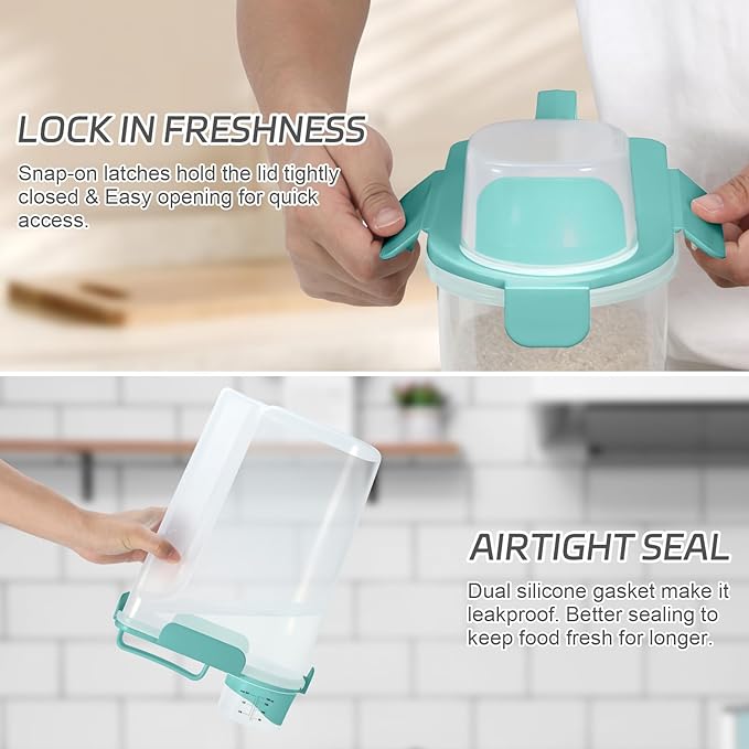 5-7 Lbs Dog Cat Food Storage Container, Portable Travel Pet Food Storage Container with Measuring Cup, Easy-Pouring Bird Seed Dispenser, Airtight Rice Cereal Oatmeal Flour Dispenser -Green