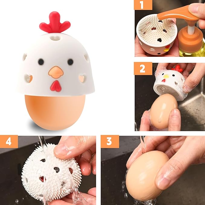 Egg Scrubber for Fresh Eggs, Egg Cleaning Brush, Reusable Cleaning Tools for Fresh Egg Washer, Reusable Egg Cleaner Kit (2 Pack, White, Brown)