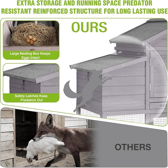 GUTINNEEN Large Chicken Coop on Wheels, Expandable Outdoor Mobile Chicken House, Hen House Poultry Cage with Nesting Box, Leakproof Pull-Out Tray & UV-Resistant Roof – Grey