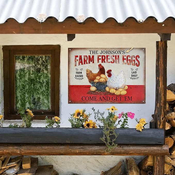 Personalized Fluffy Butt Hut Chicken Coop Sign, Custom Farmhouse Metal Sign with Spoiled Hens Wall Art, Funny Backyard Chicken Decor for Coop, Barn, Farm, Rustic Vintage Style DS9