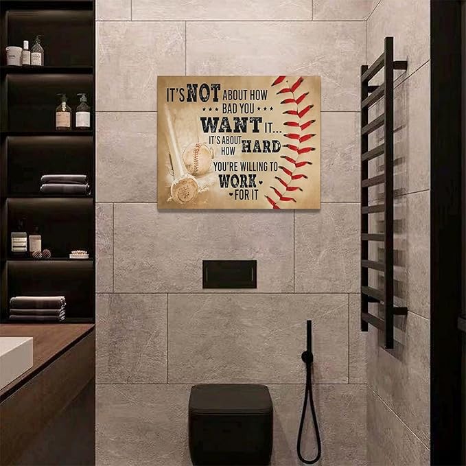 Baseball Wall Art Inspirational Sport Theme Wall Decor Motivational Quotes Pictures Canvas Prints Artwork Baseball Decor For Boys Room Playroom Bedroom Gym Framed 20"x16"