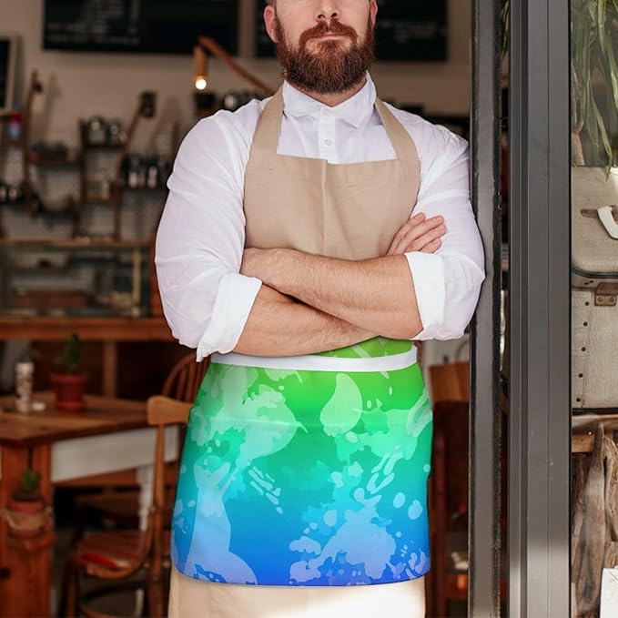 Unisex Chef Waiter Apron Waist Half Short Serving Aprons with 3 Pockets