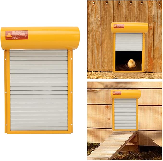 Automatic Chicken Coop Door Solar Powered, Timer Function Timer Function, LED Display Controller Cold Weather Electric Chicken Door, for Duck Goose Farm Safety Equipment (Yellow)