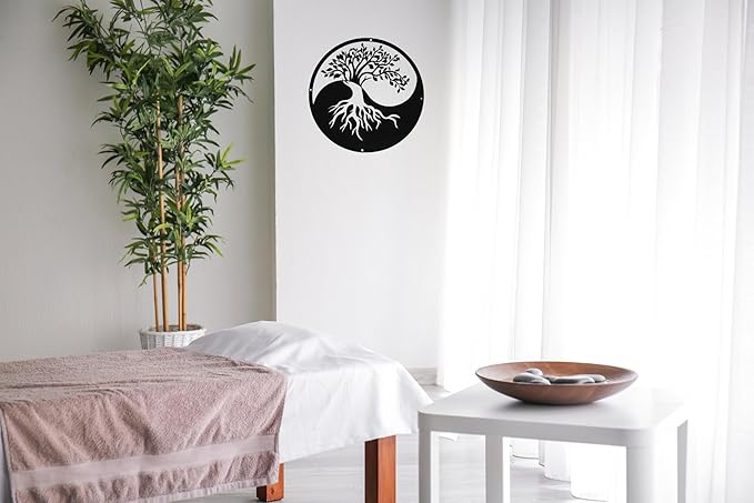 SHIMANY Black Metal Wall Art - Yin&Yang Tree Of Life Hanging Wall Sculpture for Living Room, Bedroom, Entryway, or Meditation Space