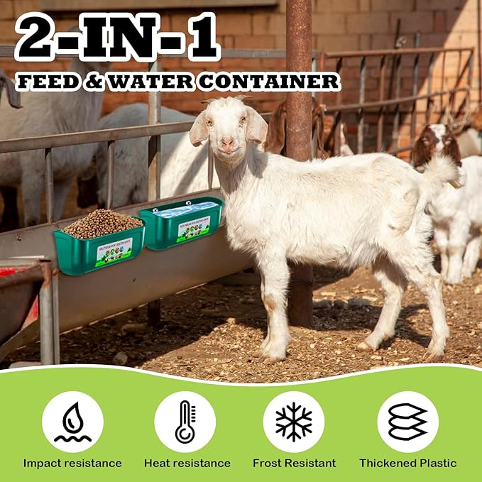 5 Pack Chicken Feeder, Duck Feeder Supplies, Hanging Fence Feed Trough with Clips for Goat, Sheeple, Piglet, Gooses, Turkeys, Dog Livestock Poultry, 8 Quarts in Total, Feed Scoop Included, Green