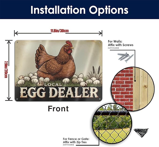 Local Egg Dealer Funny Chicken Coop Sign Farm Fresh Eggs Aluminum Sign Humorous Poultry Farm Decor Gift for Chicken Lovers Rustic Metal Sign 8x12 Inches Style-06