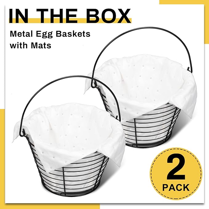 2 Pcs Metal Egg Basket with Soft Pads, 8 Inch Wire Egg Basket for Gathering Fresh Eggs, Eggs Collecting Baskets for Chicken Duck Goose
