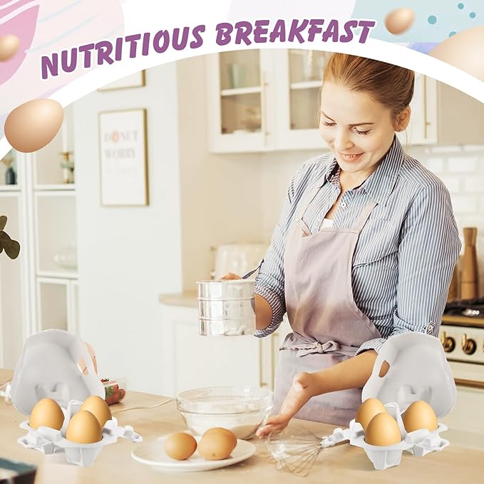 36 Pcs Easter Egg Cartons White Heart Shaped Egg Holder Natural Pulp Paper for Chicken Eggs with Macaron Color Label Ribbon for Easter Gift, Arts and Crafts Reusable (Cute)