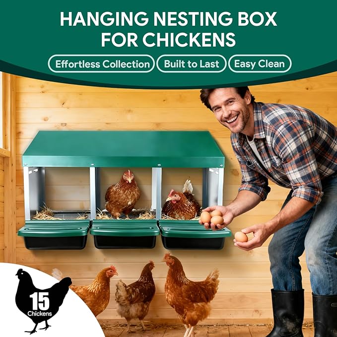 Chicken Nesting Boxes with 3 Cozy and Roll-Away Design - Chicken coop Nesting Boxes,Private Laying Spot & Enables Effortless Egg Collection (Green)