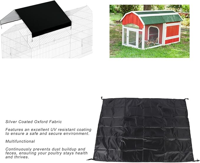 Chicken Coop Tarp Cover, Silver Coated Oxford Fabric Shade Cloth, Dust Proof Chicken Run Pen Cover with Hook and Loop Design, for Outdoor Poultry Protection