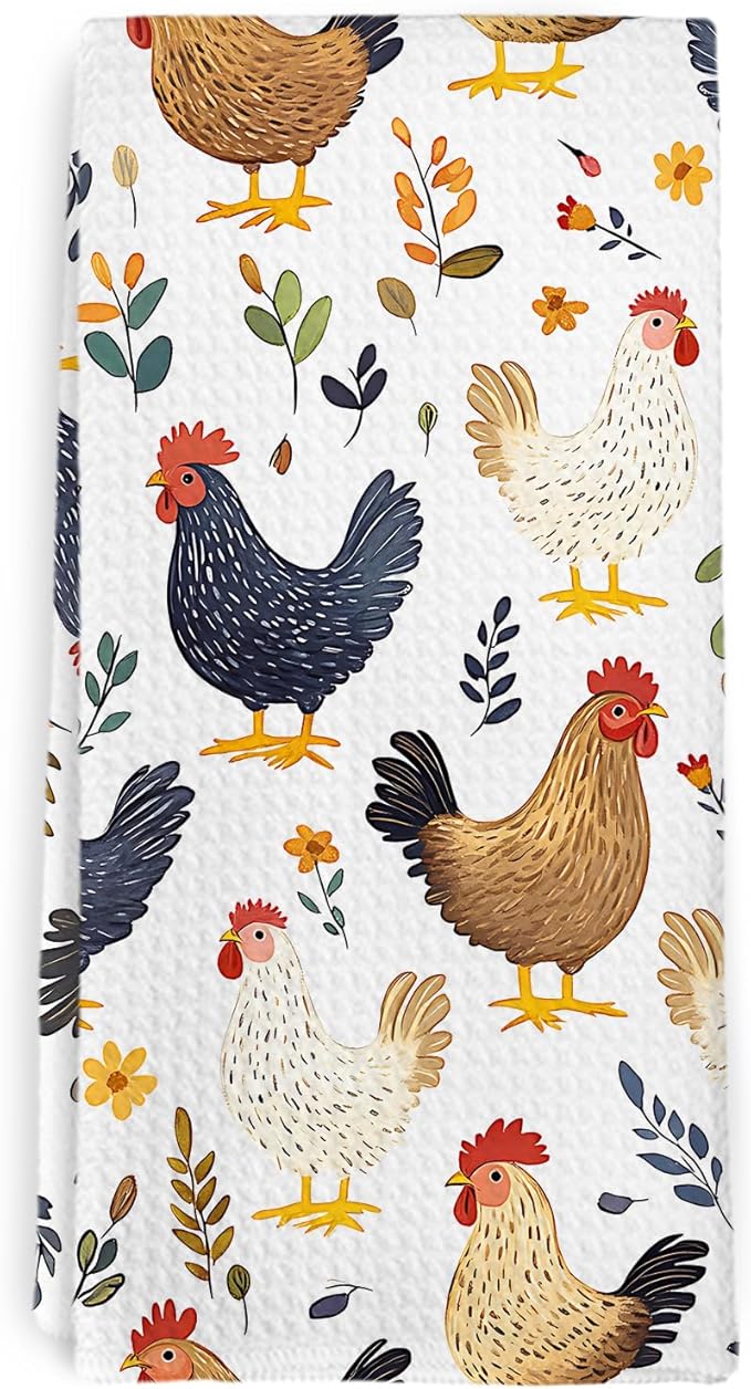 Farmhouse Chicken Rooster Decor Kitchen Towels and Dish Towel, Chicken Gifts for Women Kids, Rooster Kitchen Towels, Rustic Chickens Decorative Dish Tea Hand Towel for Home Bathroom,16x24 in