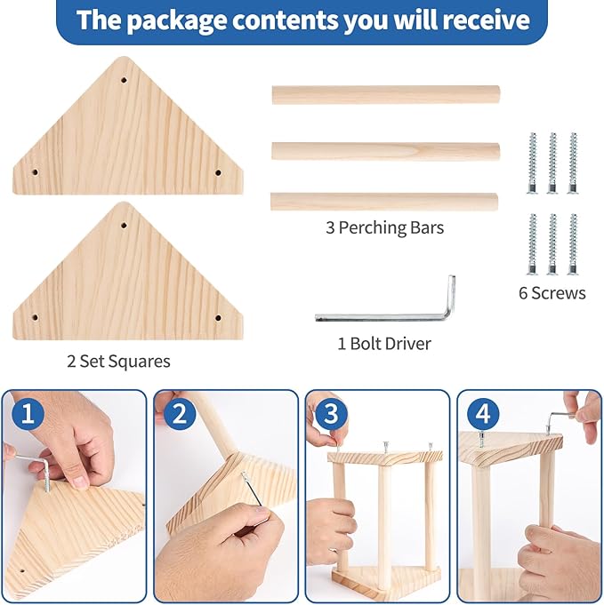 Chicken Roosting Perch - Chicken Coop Accessories & Supplies for Chicks - Natural Solid Pine Wood, Hand - Polished - Ideal Roosting Toy for Birds, Chicks & Parrots