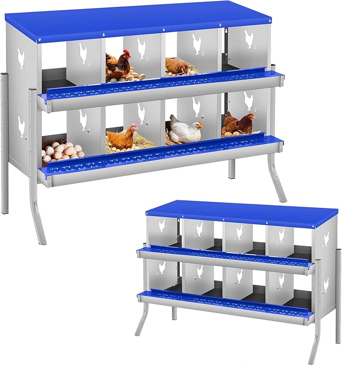Metal Nesting Boxes for Chickens-8 Compartment Chicken Nesting Box for Laying Eggs, Wall Mountable Roll Away Laying Boxes for Hens and Chicken Coop