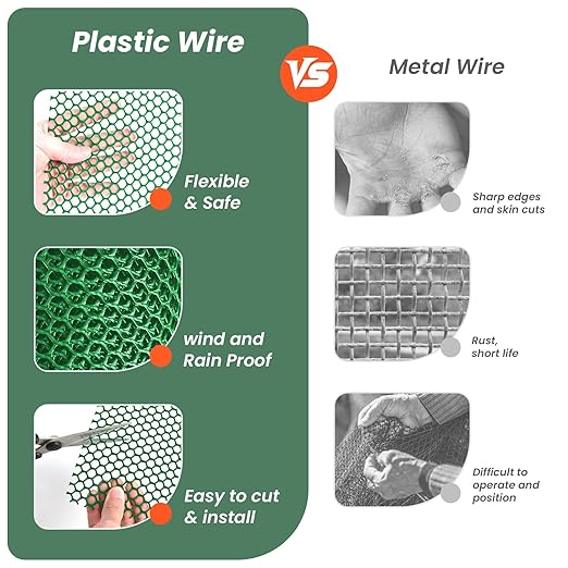 16IN x 50FT Plastic Chicken Wire Mesh, Chicken Wire for Floral Arrangements, Chicken Wire Mesh for Crafts with 100 Pcs Zip Ties, Mesh Fence for Dogs, Deers, Poultry