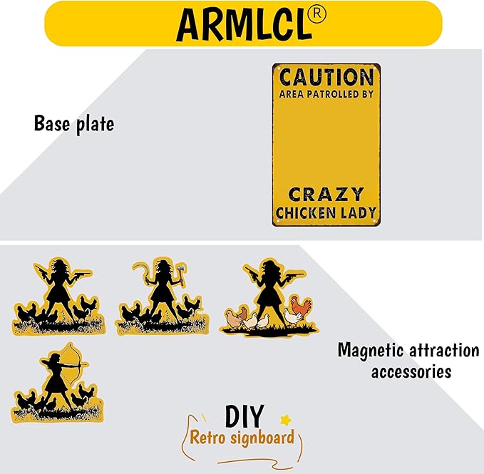 DIY Magnetic Attraction Design,Funny Chicken Tin Sign | chicken decor | Farmhouse Wall Decor, Rooster Kitchen & Bathroom Art,Metal Signs,Funny Gifts,8 * 12 Inch (Yellow)