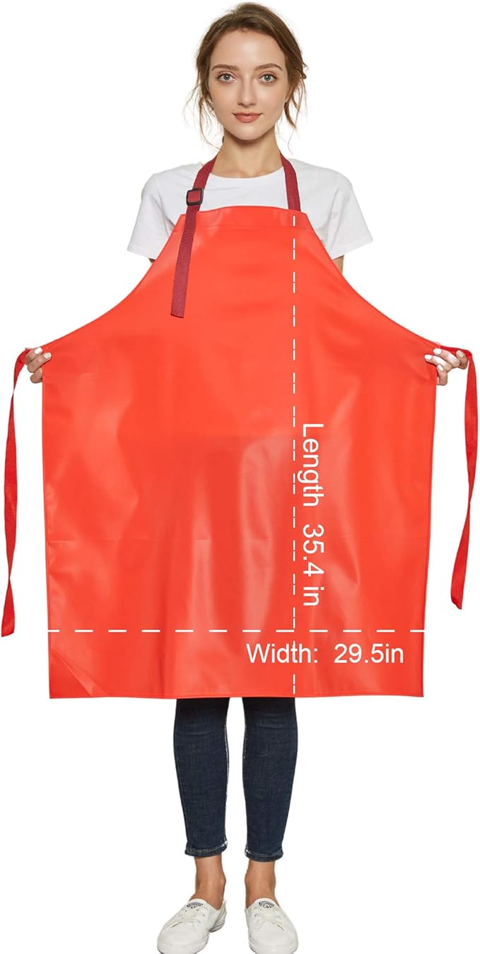 Waterproof Vinyl Long Apron - Lined Linen, Chemical Resistant Work Apron Safe Cloth