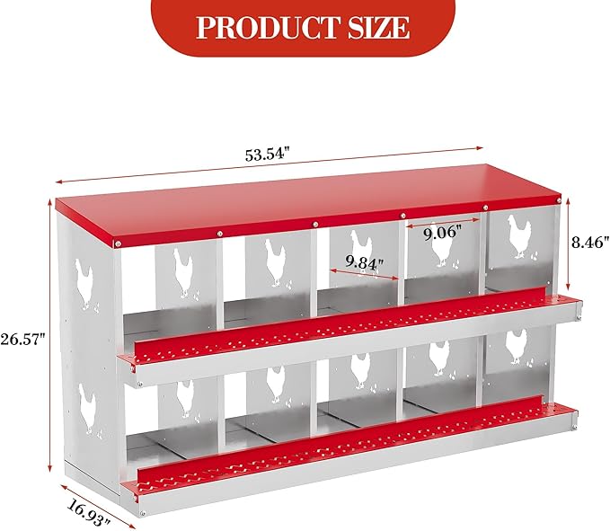 Chicken Nesting Boxes with Roll Away Egg Tray,6/8/10 Compartments, Steel Rustproof & Ventilated Laying Boxes for Hens, Chickens, Ducks, Easy-Clean Poultry Coop Accessories Stand/NO Stand
