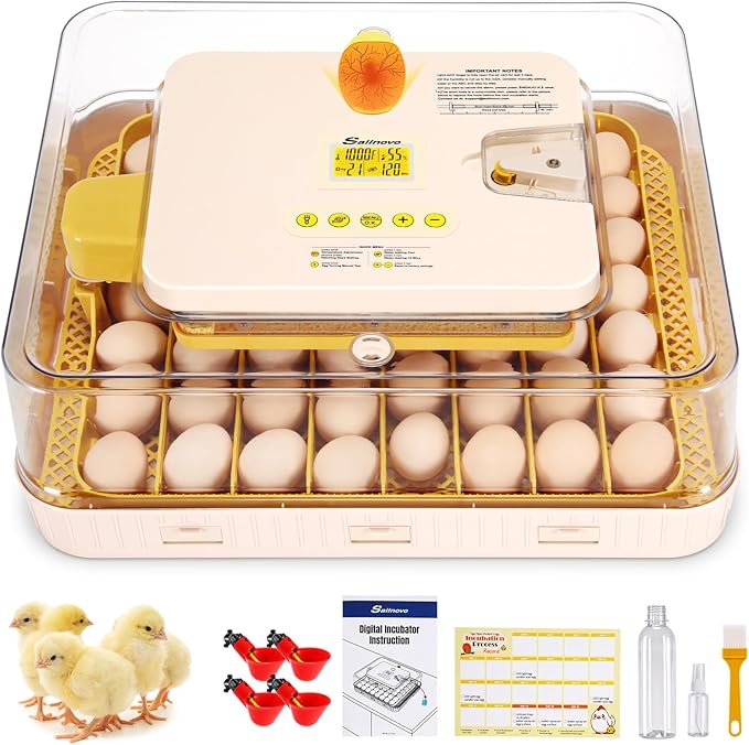Sailnovo 56 Egg Incubator for Hatching Eggs with Automatic Egg Turning and Auto Humidification, Egg Candler, Temperature Control, Large Egg Incubator for Chicken, Duck, Quail Eggs White