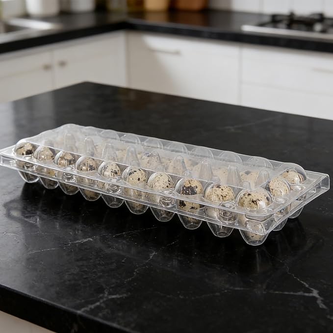 Kisangel 30pcs 30 Grids Clear Quail Egg Carton - Small Plastic Quail Egg Storage Holder with Lid - Reusable Dispenser Holder for Small Pigeon Pheasant Egges