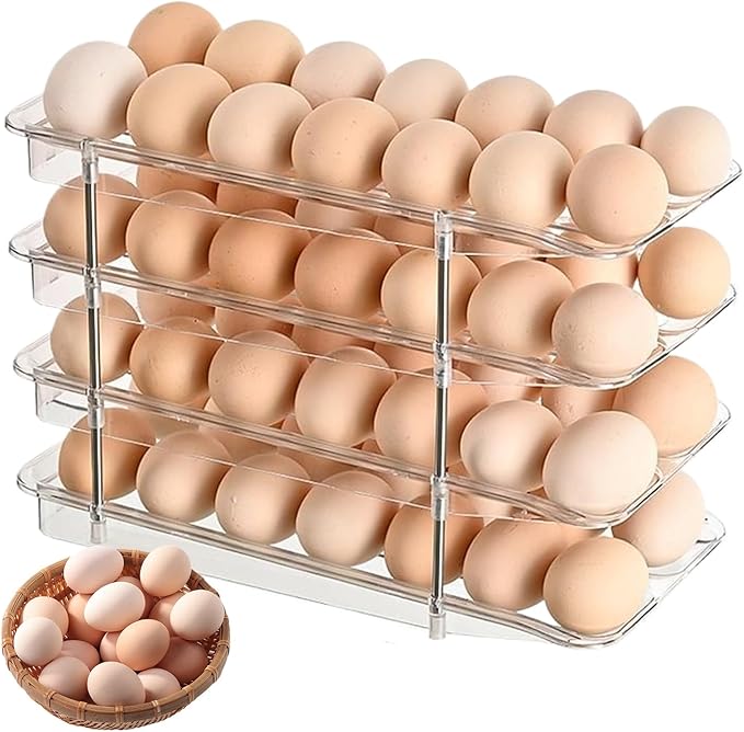 Detachable Egg Storage - 4-Layer Clear Container Box, Stackable Egg Organizer | Large Capacity Storage Rack, Compact Space Saving Design, Durable Kitchen Fridge Pantry Accessory | Efficient Counter O