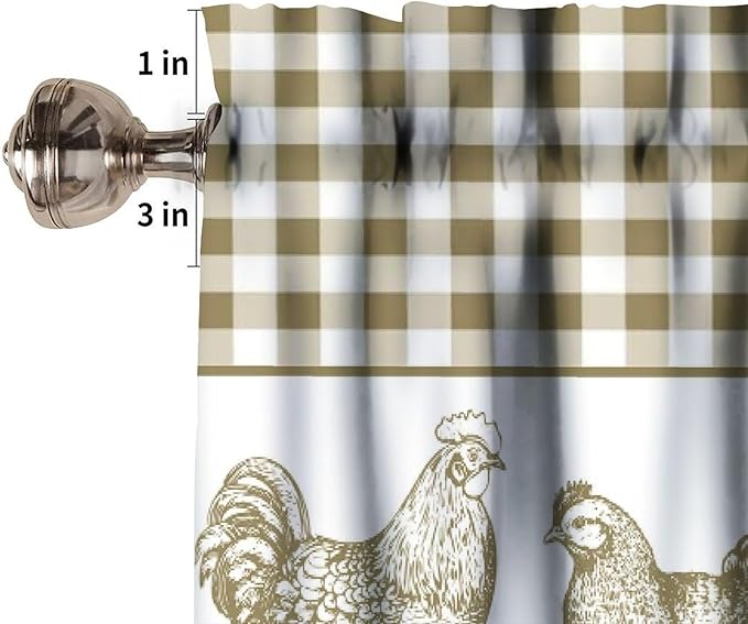 Farm Rooster Valance Curtains Rustic Retro Buffalo Plaid Farmhouse Animals Rod Pocket Curtain Valance for Kitchen Bedroom Living Room Decor 1 Panel W54xL18 Inch