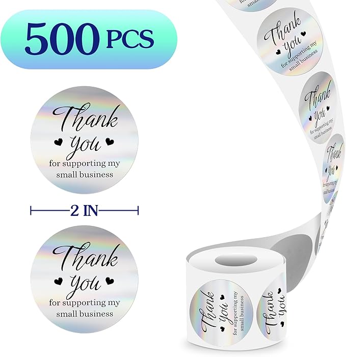 500 Pcs Thank You Stickers for Small Business, 2 Inches Self-Adhesive Elegant Round Seal for Envelopes, Party Favor