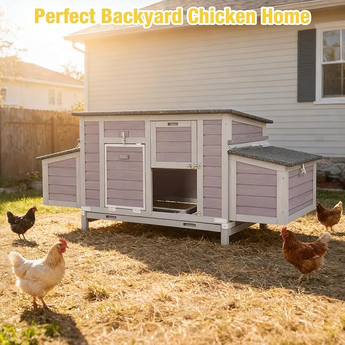 Aivituvin Large Wooden Chicken Coop, Double Nesting Boxes, Waterproof Asphalt Roof, Stainless Steel Hardware, Pull-Out Tray, Secure Poultry House for 2–4 Chickens
