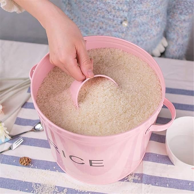 Rice Storage Container Metal Plate Rice Bucket Household Flour Bucket Rice Pot Cute Pink Storage Pot Kitchen Utensils Tools Rice Storage Container for Kitchen (Color : Pink, Size : 21.5x24cm)