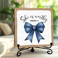 Religious Gifts for Women, 5 Inch Blue Bow Christian Bible Verse Decor, Inspirational Wooden Plaques for Home Office - A09