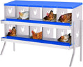 Chicken Nesting Boxes, 10-Hole Roll Away Nest Box for Chicken Coop, Metal Egg Laying Box with Perch & Lid Cover to Protect Eggs, Rollout Egg Collection, Vented Holes -with Legs Blue