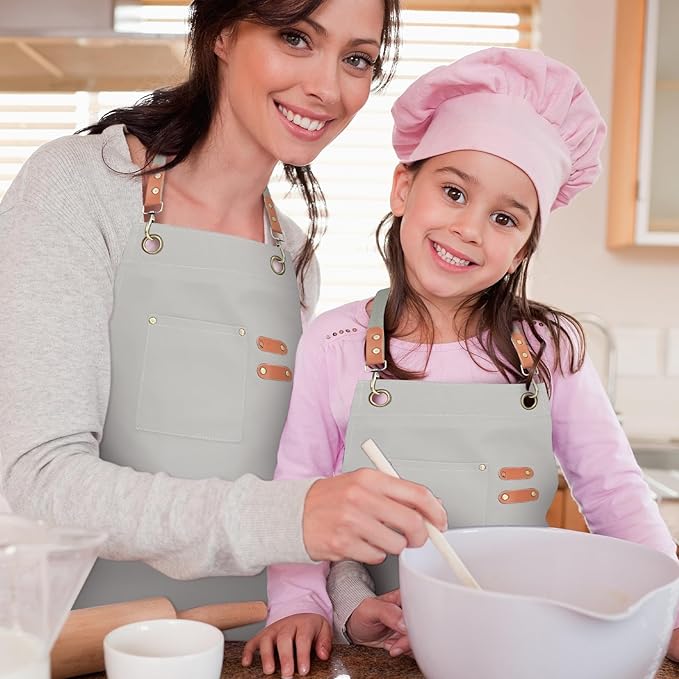 Unisex Aprons with Large Pockets,Cotton Canvas Cross Back Heavy Duty Adjustable Work Apron,Size Kids to Adult