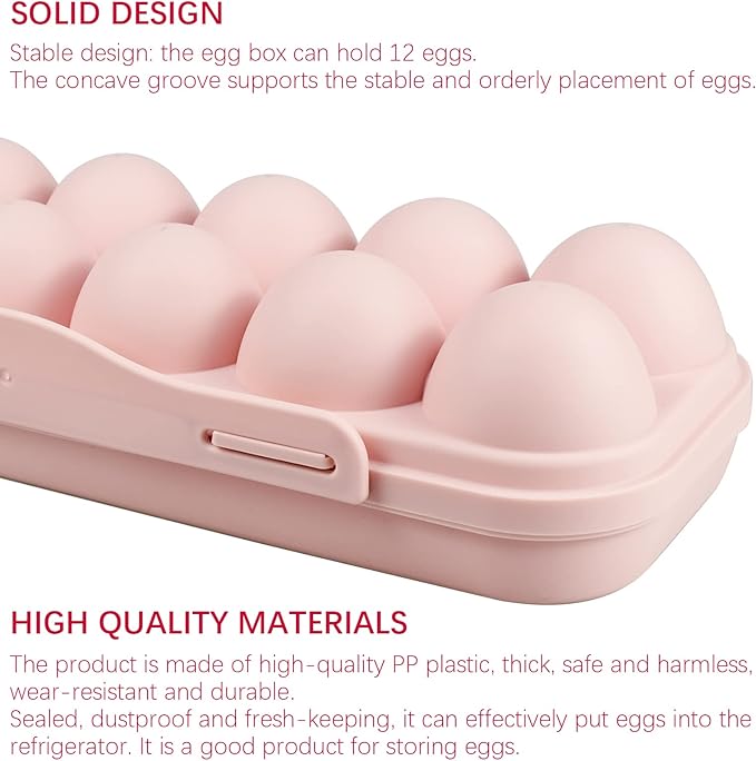 2 Pieces Egg Container For Refrigerator, 12 Grid Egg Storage Box with Lid, Stackable Plastic Egg Holder Tray for Kitchen Restaurant